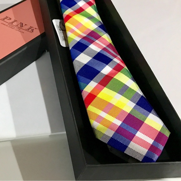 ✨VIBRANT NEON✨🔥🆕💯LVMH AUTHN THOMAS PINK STRIKING BRIGHT NEON GEOMETRIC WOVN TIE🔥 - Picture 10 of 17